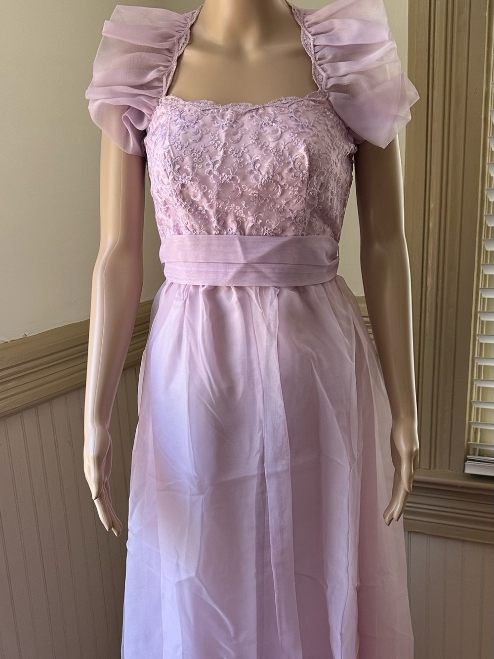 Elegant Lace Bodice Chiffon 80s Evening Dress - Lavender